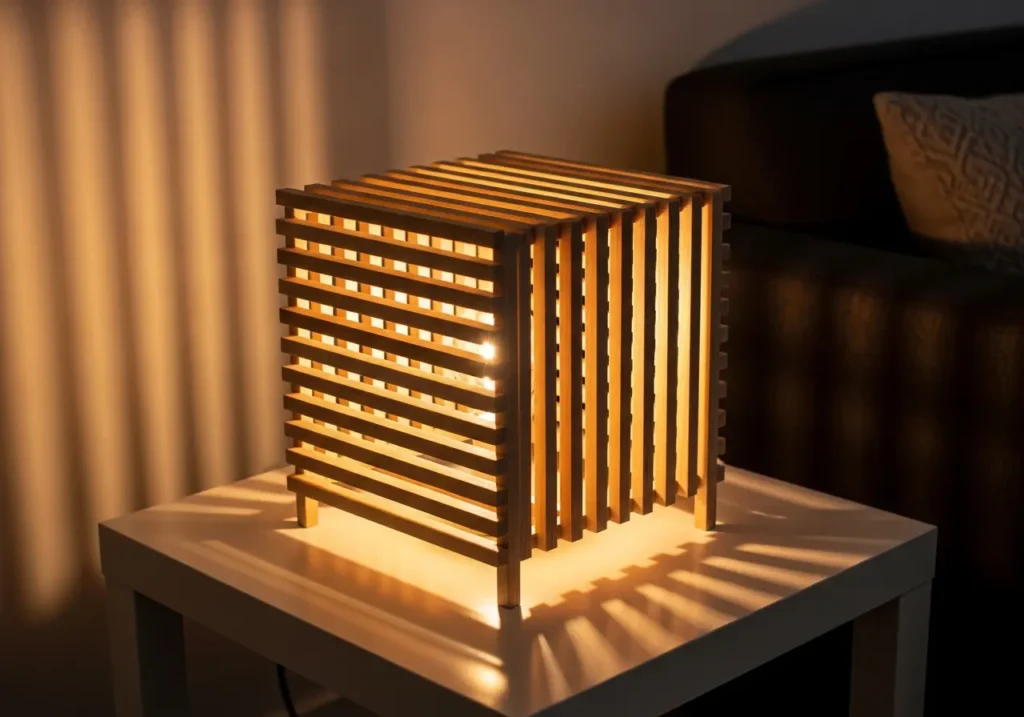 โคมไฟตั้งโต๊ะจากไม้ระแนง